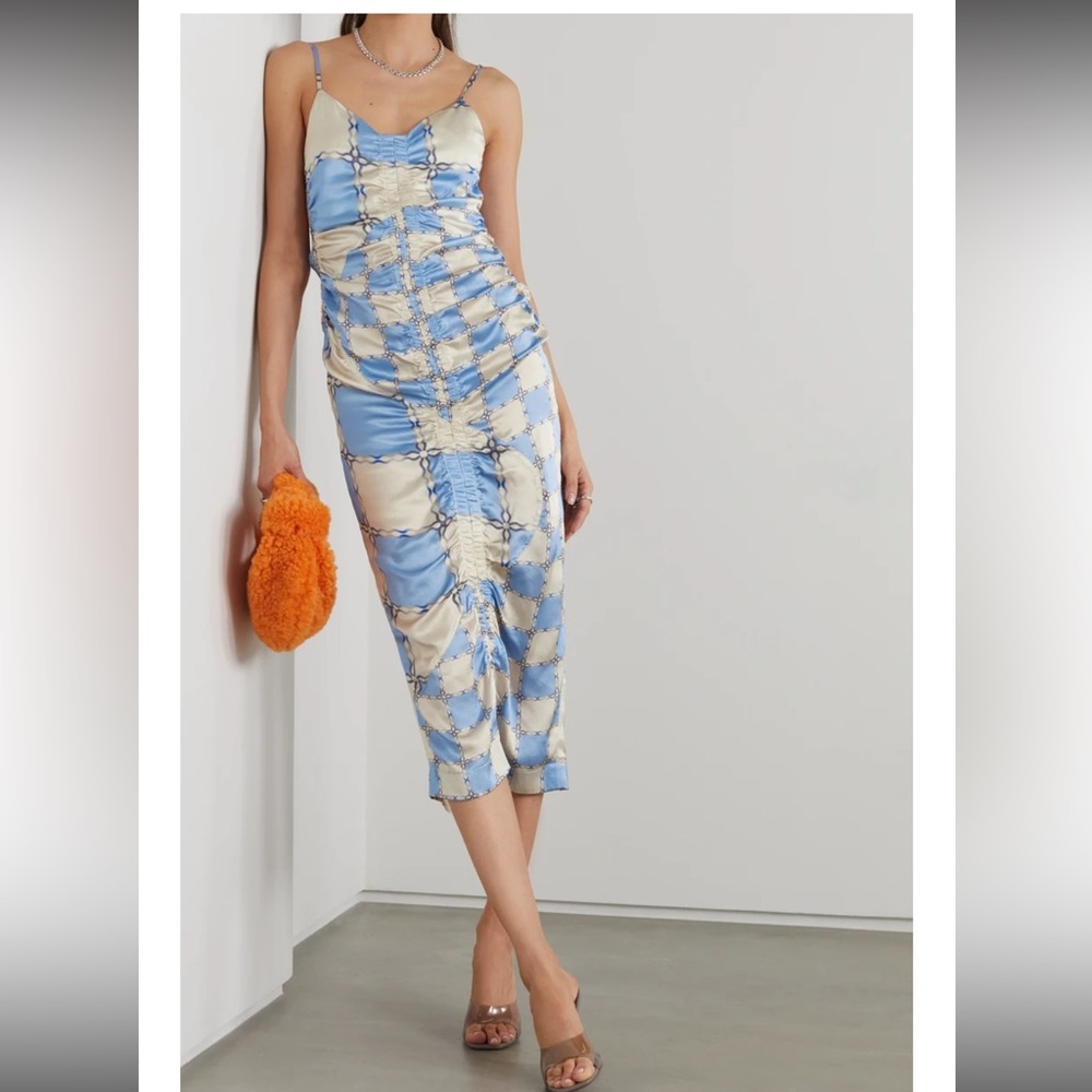 Ahluwalia Augusta ruched midi dress Silk Designer NWT